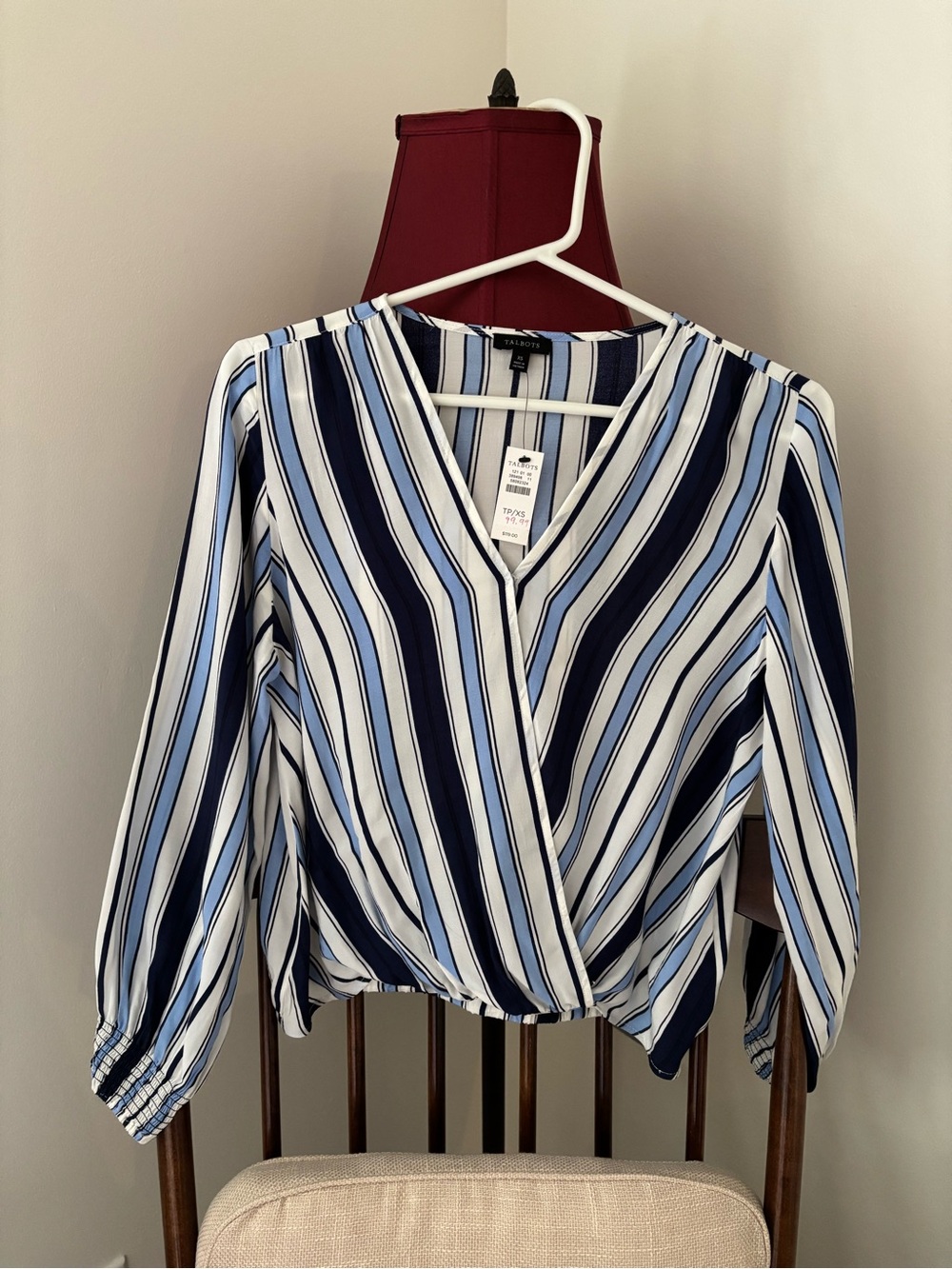 Blouse,Top/Talbots XS Navy, Light Blue & White Striped V-Neck Wrap Top